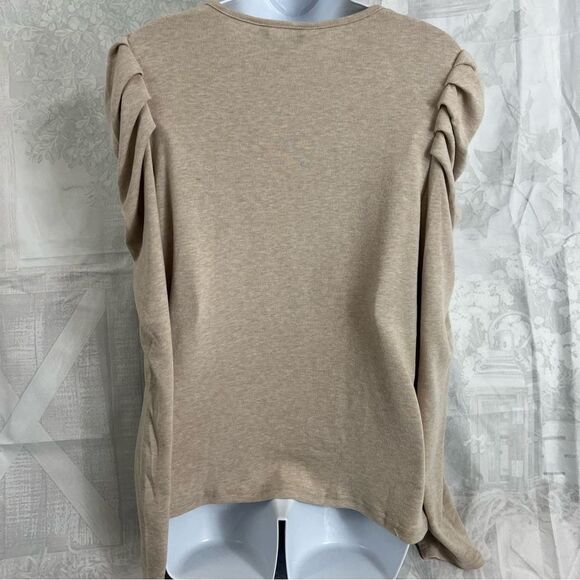DOKOTOO Beige Minimalist Light Academia Top Crochet V-neck Draped Long Sleeve - Picture 2 of 13